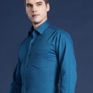 Men Turquoise Blue Solid Pure Cotton Slim Fit Formal Shirt