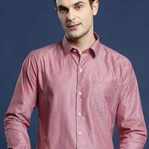 Men Red PinStriped Pure Cotton Slim Fit Formal Shirt