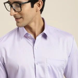 Men Lavender Self Design Premium Pure Cotton French Cuff Slim Fit Formal Shirt