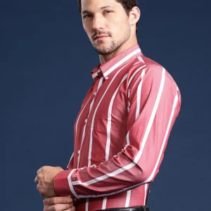 Men White Striped Pure Cotton Slim Fit Formal Shirt
