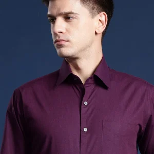 Men Burgundy Solid Pure Cotton Slim Fit Formal Shirt